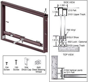 CRL Duranodic Bronze Wood End Showcase Track Assembly With Radius Rear Track