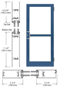 CRL-U.S. Aluminum Custom KYNAR® Paint Single Series 400T Thermal Medium Stile Butt Hinge Entrance Door with Panic for Surface Mount Door Closer