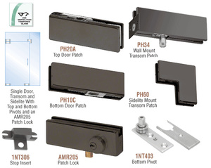 CRL Black Bronze Anodized North American Patch Door Kit for Use With Fixed Transom and One Sidelite - Without Lock