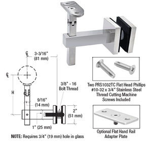 CRL Polished Stainless Huntington Series Glass Mounted Hand Rail Bracket