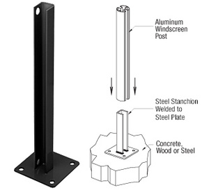 CRL Black AWS Steel Stanchion for 135 Degree Rectangular Center Posts