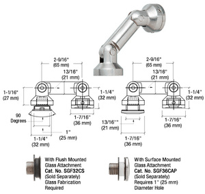 CRL 316 Brushed Stainless Dual Pivot Glass-to-Wall/Floor Swivel Fitting