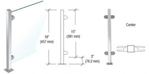 CRL Polished Stainless 18" High 1" Square PP48 Mini Plaza Series Partition Center Post with Mini Z-Clamps