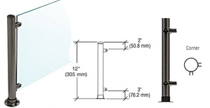 CRL Black Powder Paint 12" High 1" Round PP55 Slimline Series Straight Front Counter/Partition Corner Post