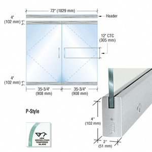 CRL Dry Glazed Frameless Glass 6'-0" P-Style Brushed Stainless Double Door Complete Entrance Kit - with Lock