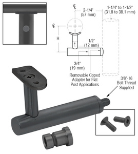 CRL Matte Black Short Arm Malibu Series Post Mounted Hand Rail Bracket