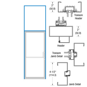 CRL-U.S. Aluminum Clear Anodized Class 1 Open Back Transom Frame for Single Door Prepped Offset Overhead Closer