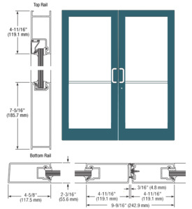 CRL-U.S. Aluminum Custom KYNAR® Paint IG500 Series Custom Pair StormFront™ Geared Hinged Entrance for Surface Closer