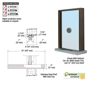 CRL Duranodic Bronze Anodized Aluminum Standard Inset Frame Exterior Glazed Exchange Window with 18" Shelf and Deal Tray