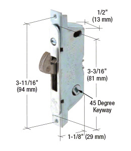 CRL E2164 1/2" Wide Round End Face Plate Mortise Lock With 45 Degree Keyway