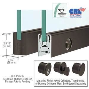 CRL Oil Rubbed Bronze 3/8" Glass Low Profile Square Door Rail With Lock - Custom Length