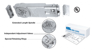 CRL Heavy-Duty 105 Degree No Hold Open 3/4" Long Spindle Overhead Concealed Closer Body With Mounting Clips