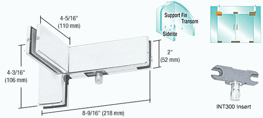 CRL Satin Anodized Right Hand Sidelite Transom Patch with Support Fin Bracket and 1NT300 Insert