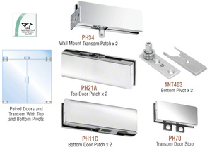 CRL Polished Stainless European Patch Door Kit for Double Doors for Use with Fixed Transom - Without Lock