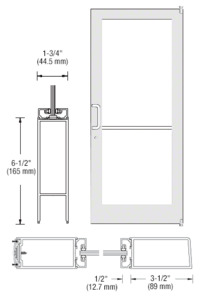 CRL-U.S. Aluminum White KYNAR® Paint 400 Series Medium Stile Active Leaf of Pair 3'0 x 7'0 Offset Hung with Pivots for Surf Mount Closer Complete Door Std. MS Lock & Bottom Rail
