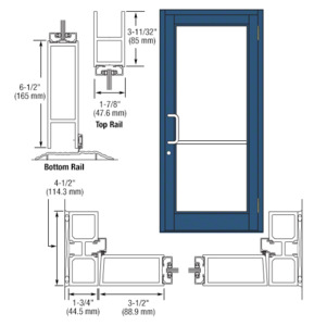 CRL-U.S. Aluminum Custom KYNAR® Paint Custom Single Series 800 Durafront Medium Stile Butt Hinge Entrance Door for Surface Mount Door Closer