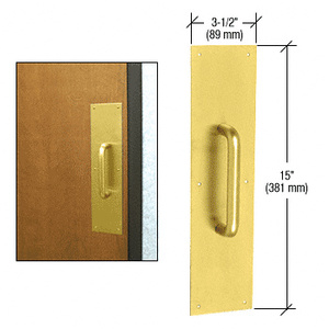 CRL 3/4" Diameter Polished Brass 6" Pull Handle with 3-1/2" x 15" Pull Plate