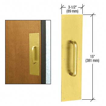 CRL 3/4" Diameter Polished Brass 6" Pull Handle with 3-1/2" x 15" Pull Plate