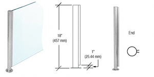 CRL Brushed Stainless 18" x 1" SBPP08 Slimline Series Round End Partition Post