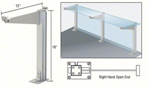 CRL Satin Anodized 18" High Right Hand Open End Design Series Partition Post with 12" Deep Top Shelf