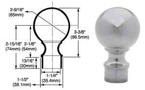 CRL Brushed Stainless Ball End Cap for 1-1/2" Tubing