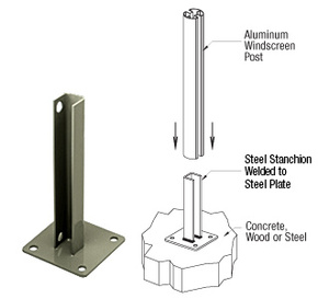 CRL Beige Gray AWS Steel Stanchion for 180 Degree Round or Rectangular Center or End Posts