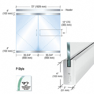 CRL Dry Glazed Frameless Glass 6'-0" P-Style Polished Stainless Double Door Complete Entrance Kit - without Lock