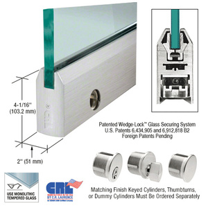 CRL Brushed Stainless 1/2" Glass 4" Tapered Door Rail With Lock - Custom Length