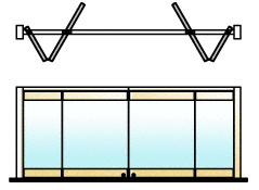 CRL Polished Brass 4-Panel Bipart Overhead Track Half Bi-Fold Door Configuration