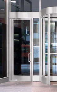 CRL Balancer™ Satin Anodized Aluminum Medium Stile Door for 1/2" Glazing; 3-11/32" Top Rail; 9-1/2" Bottom Rail; Concealed Hinge Tube LHR; With Lock