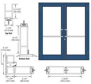 CRL-U.S. Aluminum Custom KYNAR® Paint Custom Pair Series 800 Durafront Medium Stile Butt Hinge Entrance Doors for Surface Mount Door Closers