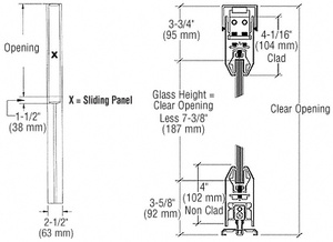 CRL Satin Anodized X-/-X Format Sliding Door Entrance System - 4" Top and Bottom Tapered Rail