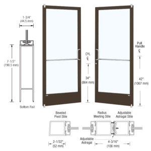 CRL-U.S. Aluminum Bronze Black Anodized Custom Pair Series 250 Narrow Stile Offset Pivot Entrance Doors for Surface Mount Door Closers