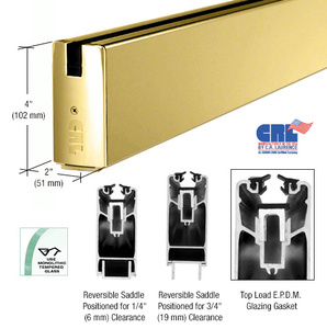 CRL Polished Brass 4" Custom Length Square Sidelite Rail for 3/8" and 1/2" Glass