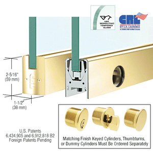 CRL Polished Brass 3/8" Glass Low Profile Square Door Rail With Lock - 35-3/4" Length