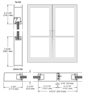 CRL-U.S. Aluminum White KYNAR® Paint IG500 Series Custom Pair StormFront™ Geared Hinged Entrance for Surface Closer