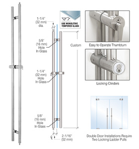 CRL Brushed Stainless LLPA Series Custom Length Up To 108" Ladder Pull - Lock Up & Down