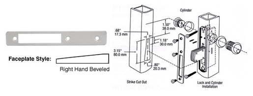 CRL Aluminum Right Hand Beveled Faceplate for DL2110 Series Long Throw Deadlocks