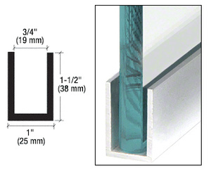 CRL Brite Anodized Wet Glaze 1-1/2" Deep U-Channel 120" Stock Length