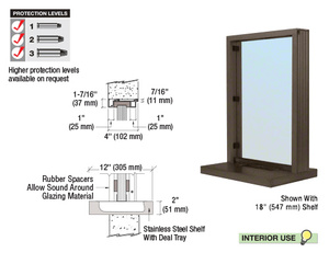 CRL Dark Bronze Aluminum Narrow Inset Frame Interior Glazed Exchange Window with 12" Shelf and Deal Tray