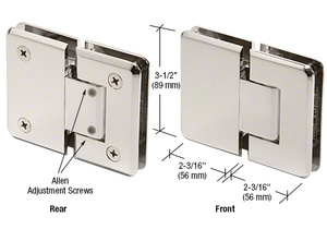 CRL Polished Nickel Pinnacle 380 Series Adjustable 180 Degree Glass-to-Glass Hinge