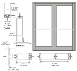 CRL-U.S. Aluminum Clear Anodized Custom Pair Series 800 Durafront Medium Stile Center Pivot Entrance Doors for Overhead Concealed Door Closers