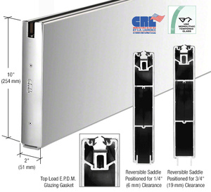 CRL Polished Stainless 10" Custom Length Square Sidelite Rail for 3/8" or 1/2" Glass