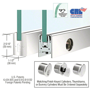 CRL Polished Stainless 3/8" Glass Low Profile Square Door Rail with Lock - 35-3/4" Length