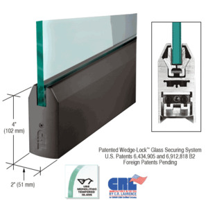 CRL Black Bronze Anodized 3/8" Glass 4" Tapered Door Rail Without Lock - 35-3/4" Length