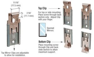 CRL Nickel Plated Adjustable Mirraco® Mirror Clip Set for 1/2" Seamed Mirror