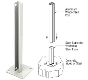 CRL Sky White AWS Steel Stanchion for 90 Degree Rectangular Corner Posts