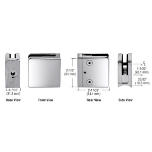 CRL Polished Stainless Z-Series Square Type Radius Base Stainless Steel Clamp for 1/2" Glass