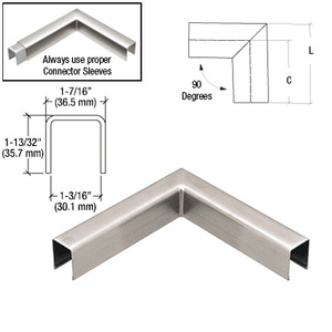 CRL 316 Brushed Stainless L10 Series U-Channel 90 Degree Horizontal Corner for 21.52 mm Glass Cap Railing