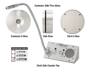 CRL Satin Anodized 115V AC Protection Level 3 Bullet Resistant Combination Counter-Top/Thru-Glass Two-Way Electronic Communicator